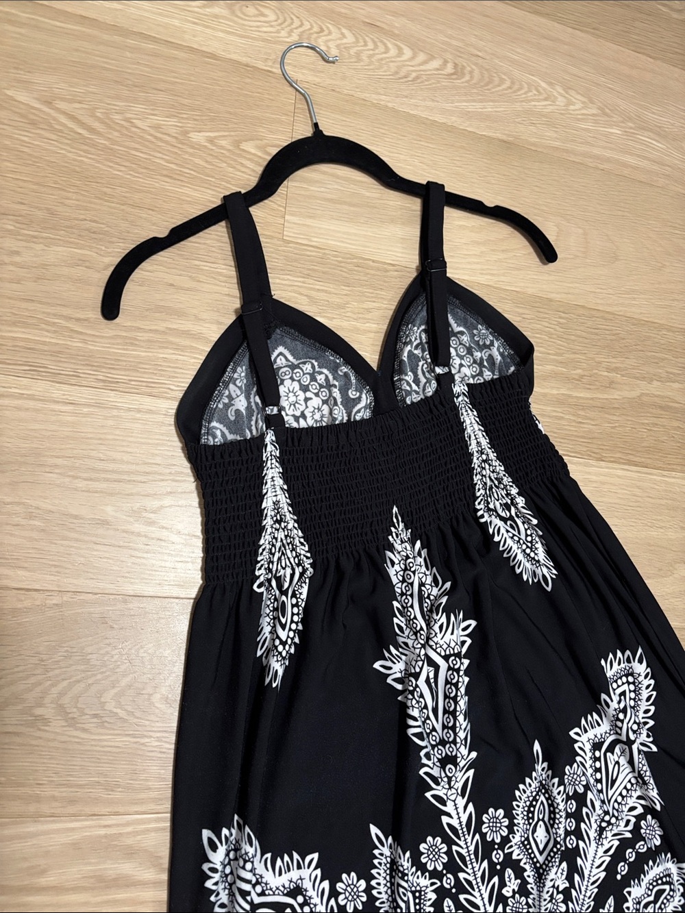 Point Zero (S) Black Midi Dress White Paisley Print White Smocking Sundress - Picture 10 of 14